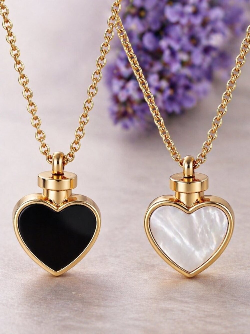 Minimalist 18K Gold Plated Reversible Heart Charm Stainless Steel Necklace